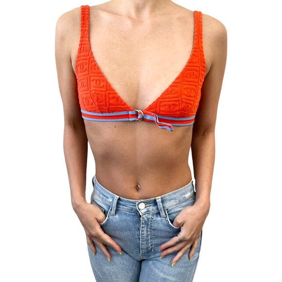 CHANEL Vintage 02S CC Logo Swimsuit Bikini #36 Swimwear Orange Nylon [102707] - Picture 3 of 13